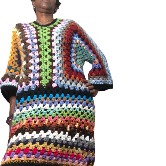 AMARA Bohemian Oversized Crochet Sweater Dress-Chunky Knit Kaleidoscope of Color - Picture 6 of 16